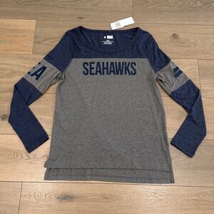 NFL‎ Gray Blue Seahawks Football Colorblock Long Sleeve T-Shirt Tee Top Size M